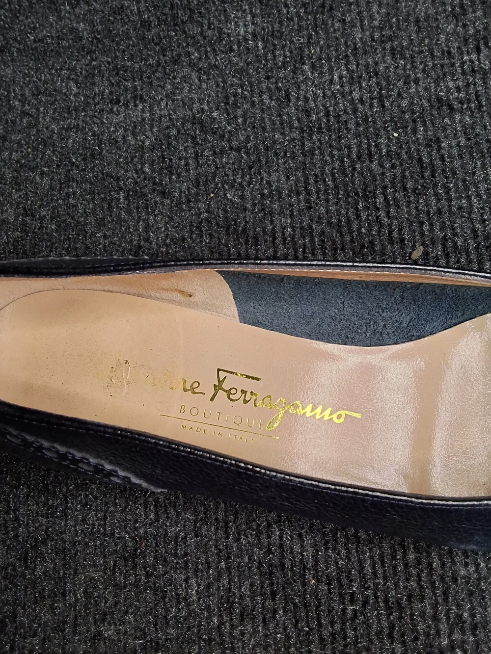 Salvatore Ferragamo Navy and Black Cap-Toe Leather Flats